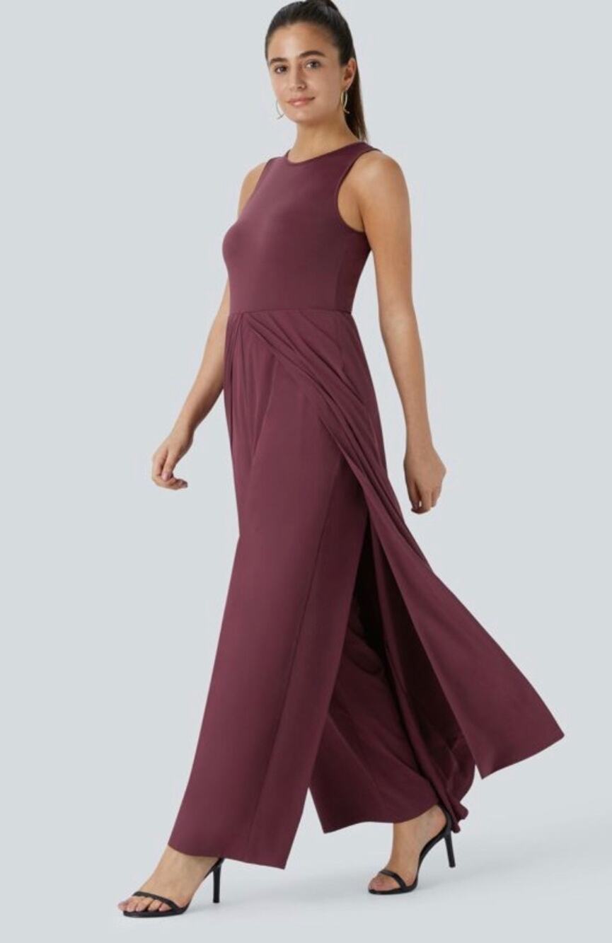 Sleeveless Wide-Leg Jumpsuit in Deep Plum